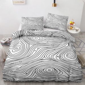 zpryzmia topographic duvet cover set bedding 3 pieces, soft washed microfiber, abstract line comforter cover, 1 duvet cover and 2 pillow shams, with zipper closure (twin size, 68”x90”), white