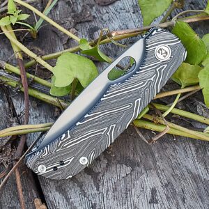 Miguron Knives M Moyarl Folding Knife,3.25" Dark Grey PVD 14c28n Blade Black Damascus G10 Handle With Titanium Pocket Clip, Camping Hiking Pocket Knife MGR-806DBK