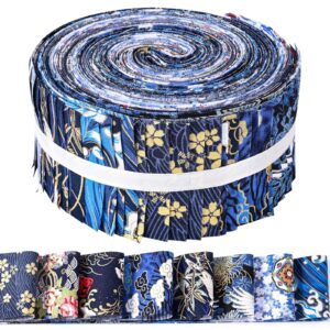 40 pcs blue japanese style jelly roll blue ukiyoe fabric strips for quilting crafting blue sea wave bird floral precut polyester patchwork for sewing diy crafts fabric bundles strips 39.37 × 2.55 inch