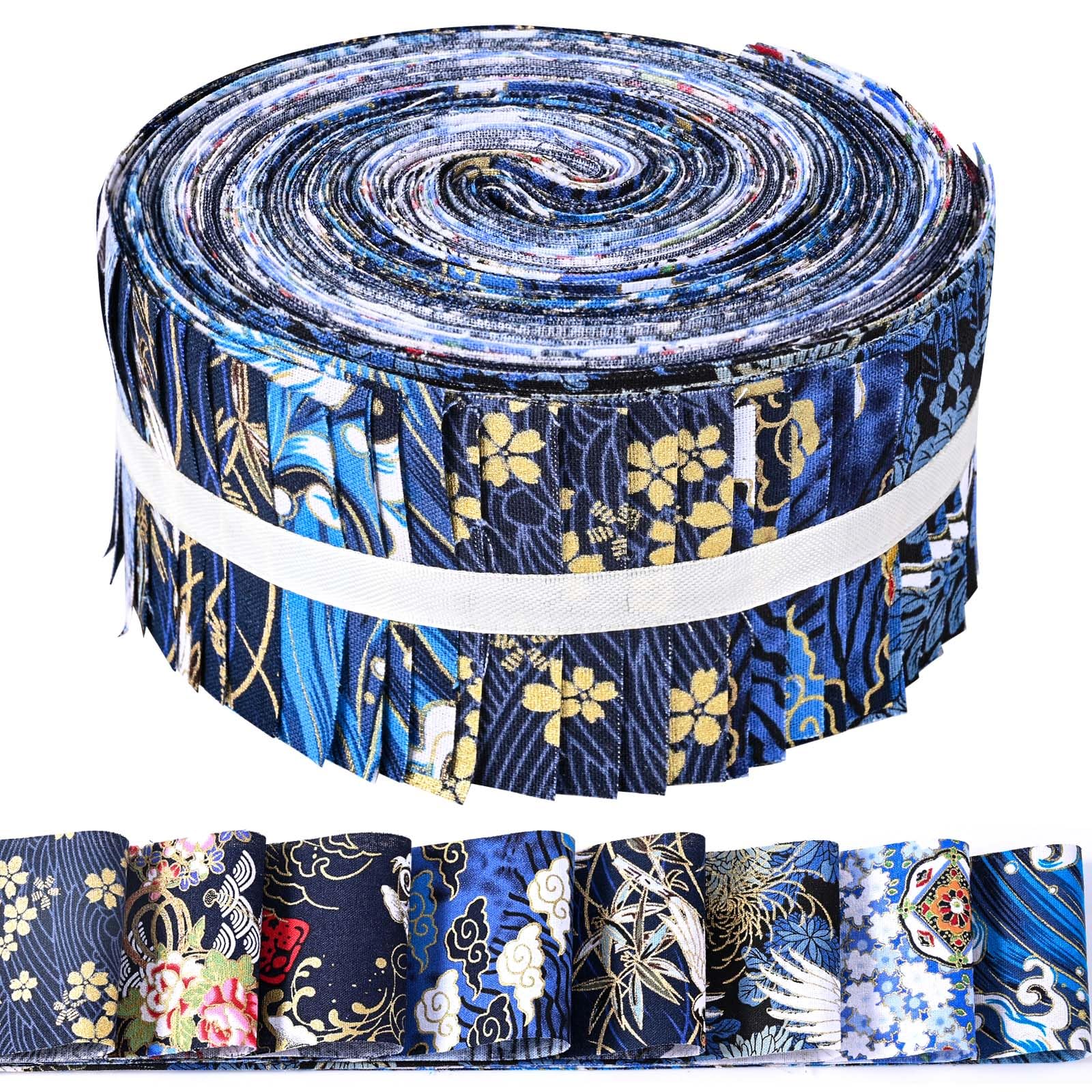 40 Pcs Blue Japanese Style Jelly Roll Blue Ukiyoe Fabric Strips for Quilting Crafting Blue Sea Wave Bird Floral Precut Polyester Patchwork for Sewing DIY Crafts Fabric Bundles Strips 39.37 × 2.55 Inch