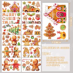 Christmas Gingerbread Wall Stickers Decoration 12 Sheets, Christmas Wall Decals Holiday Gingerbread Decor for Wall, Winter Candy Wall Vinyl Stickers for Living Room Bedroom Home Office Decor