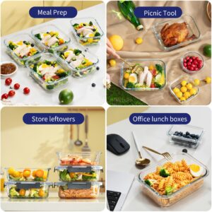 MFY 10-Pack Glass Storage Containers with Lids, Glass Meal Prep Containers Set, Airtight Glass Lunch Containers with Lids, Microwave, Oven, Freezer and Dishwasher Safe, Gray