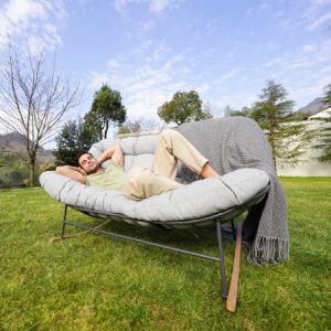 Grand patio Rocking Chair Outdoor, Oversized Rocking Chair for 2 with E-Coated Steel Frame and Thick Cushion, Comfy Papasan Rocking Chair for Patio Porch Deck Indoor