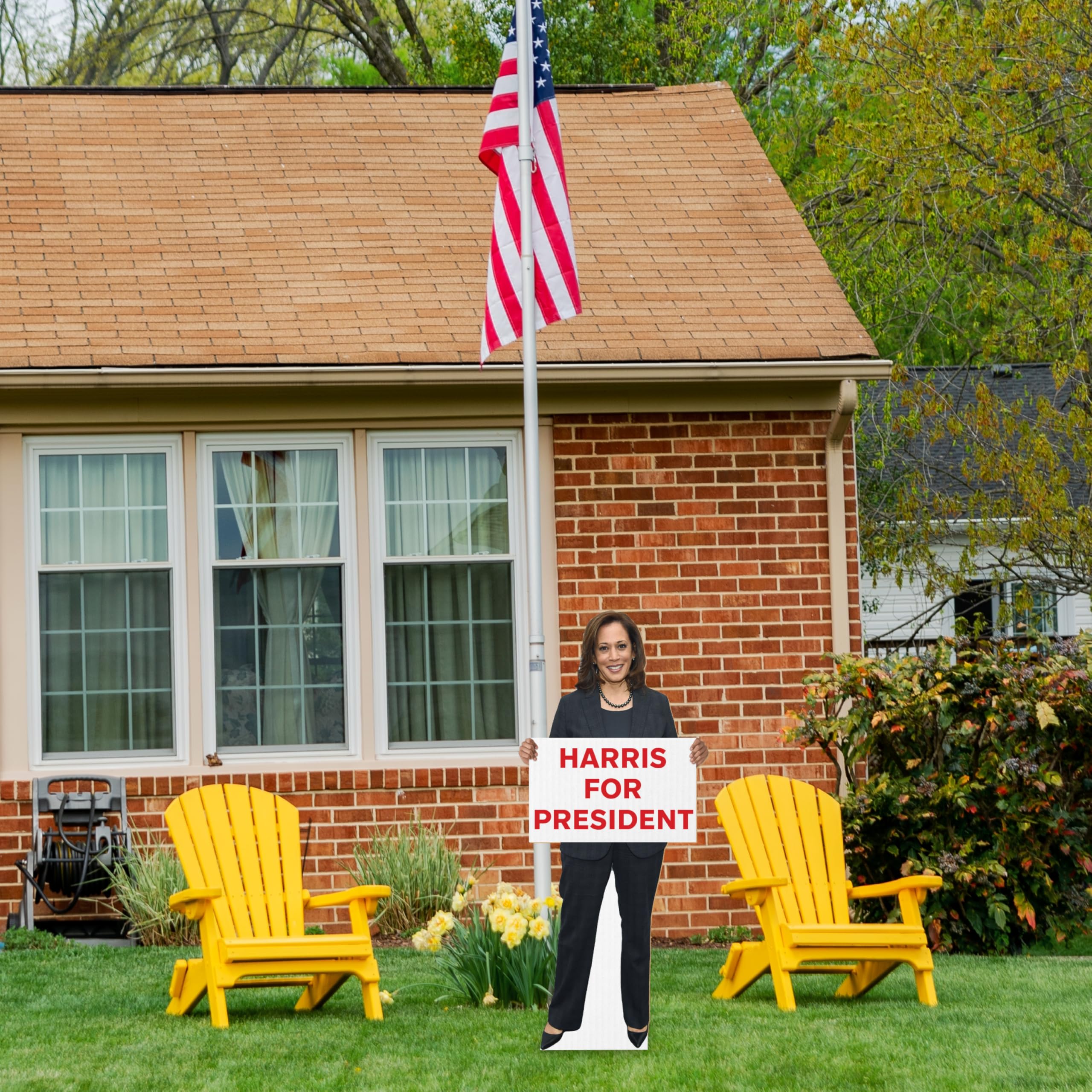 Generic Personalized Kamala Harris Stand Up - Your Text Here - Custom Life Size Kamala Cutout, 6 Size Options Plus Actual Kamala Size Cutout - Election 2024 Decor, Tan/Navy/Red/White