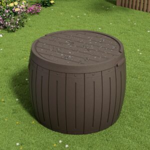 Mrosaa Deck Box Storage Box, Round Patio Table, Waterproof Outdoor Storage Box for Towels, Patio Furniture, Pool Tools, Outdoor Uses, Sports Equipment, Waterproof/UV Resistant, 27 Gallons Brown