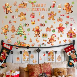 Christmas Gingerbread Wall Stickers Decoration 12 Sheets, Christmas Wall Decals Holiday Gingerbread Decor for Wall, Winter Candy Wall Vinyl Stickers for Living Room Bedroom Home Office Decor