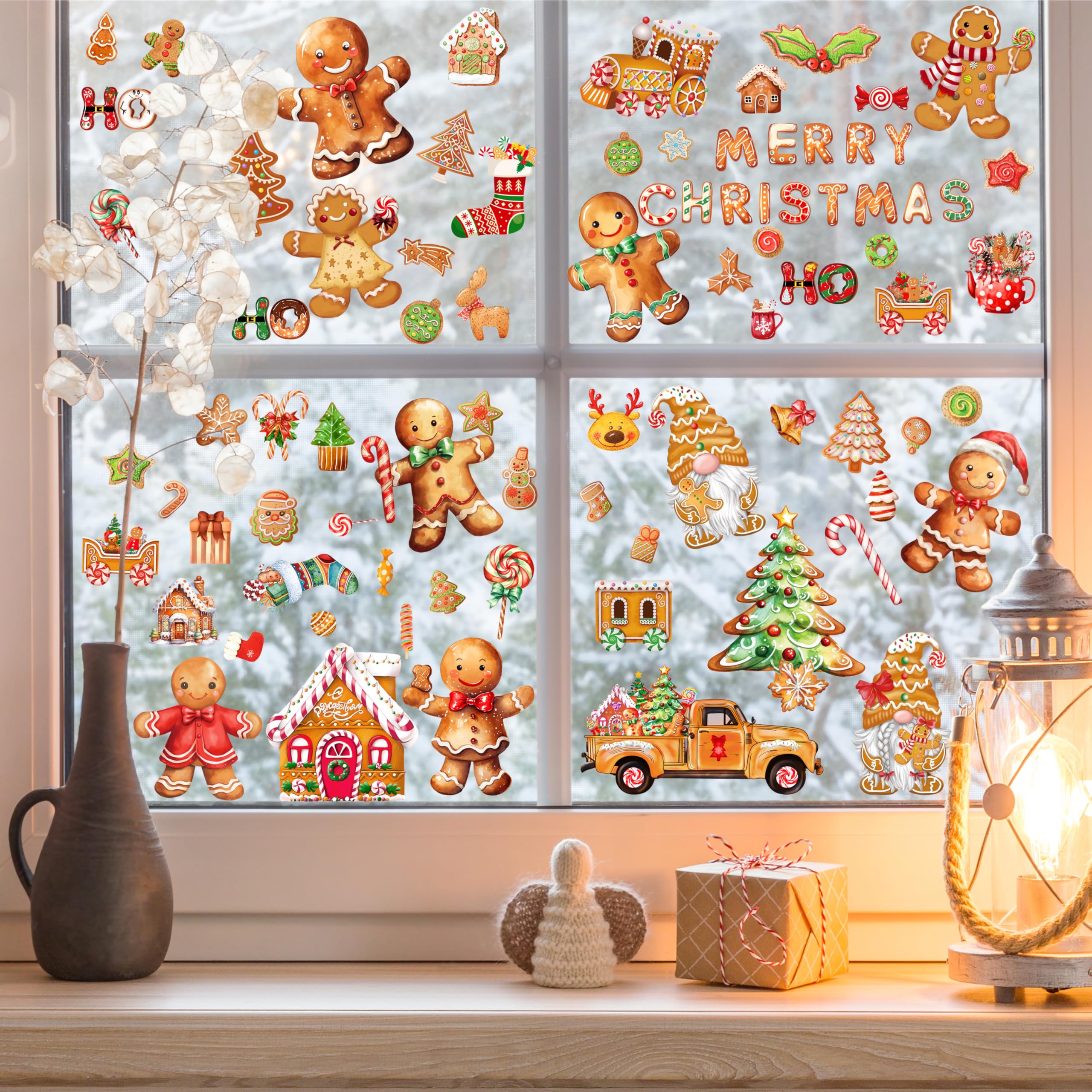 Christmas Gingerbread Wall Stickers Decoration 12 Sheets, Christmas Wall Decals Holiday Gingerbread Decor for Wall, Winter Candy Wall Vinyl Stickers for Living Room Bedroom Home Office Decor