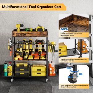 Dunatou Power Tool Organizer Cart Heavy Duty 4 Tier Rolling Tool Cart Garage Storage with Drill Rack Shelf Open Tool Chest Organizer with Wheels Workshop and Garage Ideas for Men or Dad