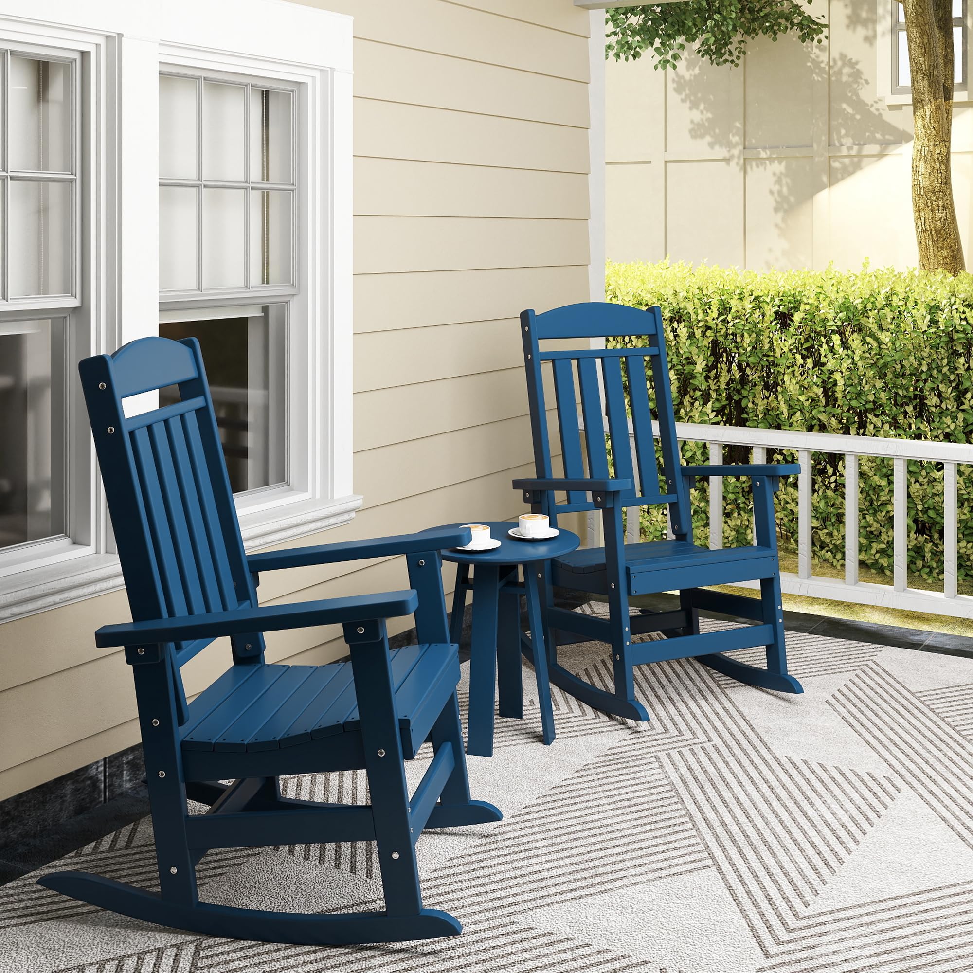 NAVINE Outdoor Rocking Chairs Set of 2, Oversized High Back Patio Rocking Chairs, All Weather Porch Rocking Chairs for Outside. Navy Blue