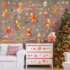 Christmas Gingerbread Wall Stickers Decoration 12 Sheets, Christmas Wall Decals Holiday Gingerbread Decor for Wall, Winter Candy Wall Vinyl Stickers for Living Room Bedroom Home Office Decor