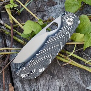 Miguron Knives M Moyarl Folding Knife,3.25" Dark Grey PVD 14c28n Blade Black Damascus G10 Handle With Titanium Pocket Clip, Camping Hiking Pocket Knife MGR-806DBK