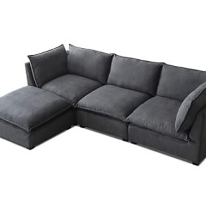 L-Shaped Modular Sectional Sofa Down Feather Cushions Deep Seat Reversible Chaises Cloud Couch Living Room Convertible Sleeper Upholstered Sofabed with Movable Ottomans