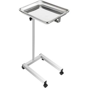 VEVOR Stainless Steel Medical Cart, 18x14 Inch Tray, Height Adjustable 32-51 Inch, with Detachable Tray & 4 Swivel Wheels, Ideal for Home Equipment & Personal Use