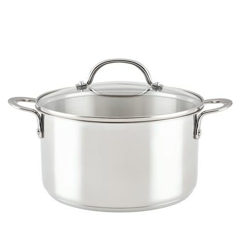 Rachael Ray Professional Stainless Steel Stockpot with Lid, Compatible with All Cooktops, Induction Ready, Dishwasher Safe, 6 Quart Stock Pot