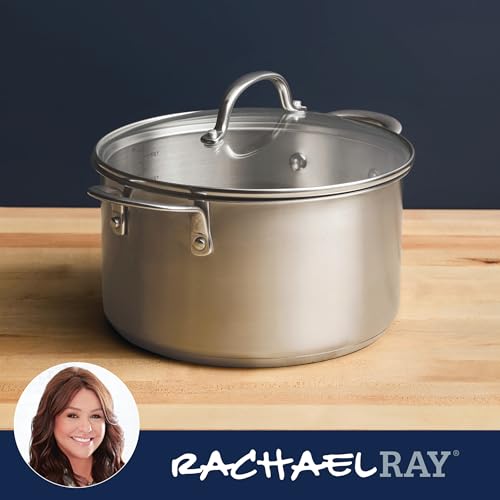 Rachael Ray Professional Stainless Steel Stockpot with Lid, Compatible with All Cooktops, Induction Ready, Dishwasher Safe, 6 Quart Stock Pot