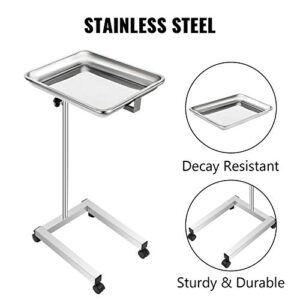 VEVOR Stainless Steel Medical Cart, 18x14 Inch Tray, Height Adjustable 32-51 Inch, with Detachable Tray & 4 Swivel Wheels, Ideal for Home Equipment & Personal Use