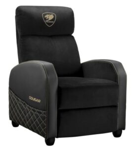 cougar ranger elite gold gaming sofa, plush velvet upholstery, side pocket, foldable footrest & reclining backrest