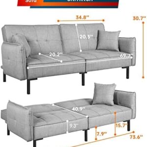 PayLessHere Convertible Futon Sofa Bed Modern Folding Futon Set Small Couch Sofa Adjustable Folding Couch Love seat Sofa Bed with Cotton Padding High Elastic Sponge for Living Room, Bedroom, Grey