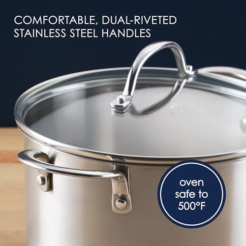 Rachael Ray Professional Stainless Steel Stockpot with Lid, Compatible with All Cooktops, Induction Ready, Dishwasher Safe, 6 Quart Stock Pot