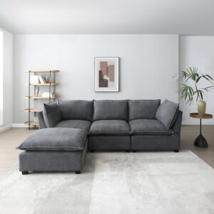 l-shaped modular sectional sofa down feather cushions deep seat reversible chaises cloud couch living room convertible sleeper upholstered sofabed with movable ottomans