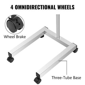 VEVOR Stainless Steel Medical Cart, 18x14 Inch Tray, Height Adjustable 32-51 Inch, with Detachable Tray & 4 Swivel Wheels, Ideal for Home Equipment & Personal Use