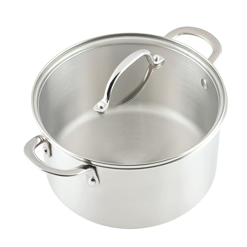 Rachael Ray Professional Stainless Steel Stockpot with Lid, Compatible with All Cooktops, Induction Ready, Dishwasher Safe, 6 Quart Stock Pot