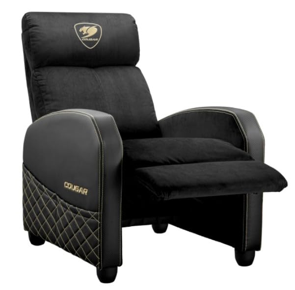 COUGAR Ranger Elite Gold Gaming Sofa, Plush Velvet Upholstery, Side Pocket, Foldable Footrest & Reclining Backrest