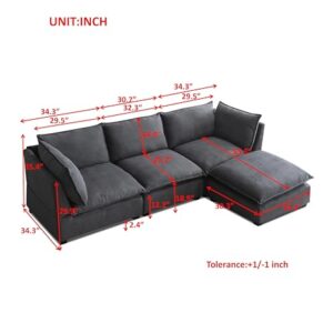 L-Shaped Modular Sectional Sofa Down Feather Cushions Deep Seat Reversible Chaises Cloud Couch Living Room Convertible Sleeper Upholstered Sofabed with Movable Ottomans