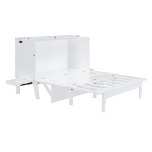 UOCFYK Murphy Bed Queen Size with USB Port & Removable Shelves for Bedroom, Living Room, Wooden Wall Bedframe with Each Side, No Spring Box Needed, White