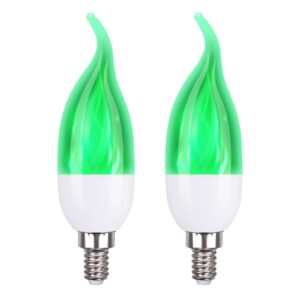 ohlgt e12 flame bulbs, 3 mode led candelabra 2.0 watt green chandelier candle light bulbs, flame tip for christmas party decorations（2 packs）