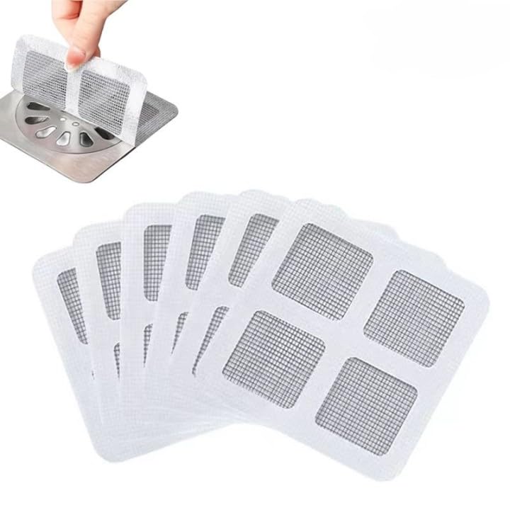 MICALOR Disposable Shower Drain Hair Catcher, 100 Pack, 4 x 4 inch Square Mesh Stickers Hair Catcher Shower Drain for Bathroom, Laundry, Bathtub, Kitchen, Sink