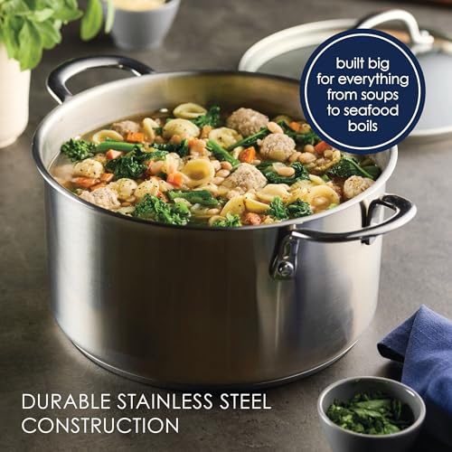 Rachael Ray Professional Stainless Steel Stockpot with Lid, Compatible with All Cooktops, Induction Ready, Dishwasher Safe, 6 Quart Stock Pot