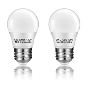 neteha 2 pack a15 6w 120v e26 base small led refrigerator light bulb, non-dimmable 60w equivalent 2700k warm white a15/g45 shape led appliance bulb for ceiling fan and lighting fixtures