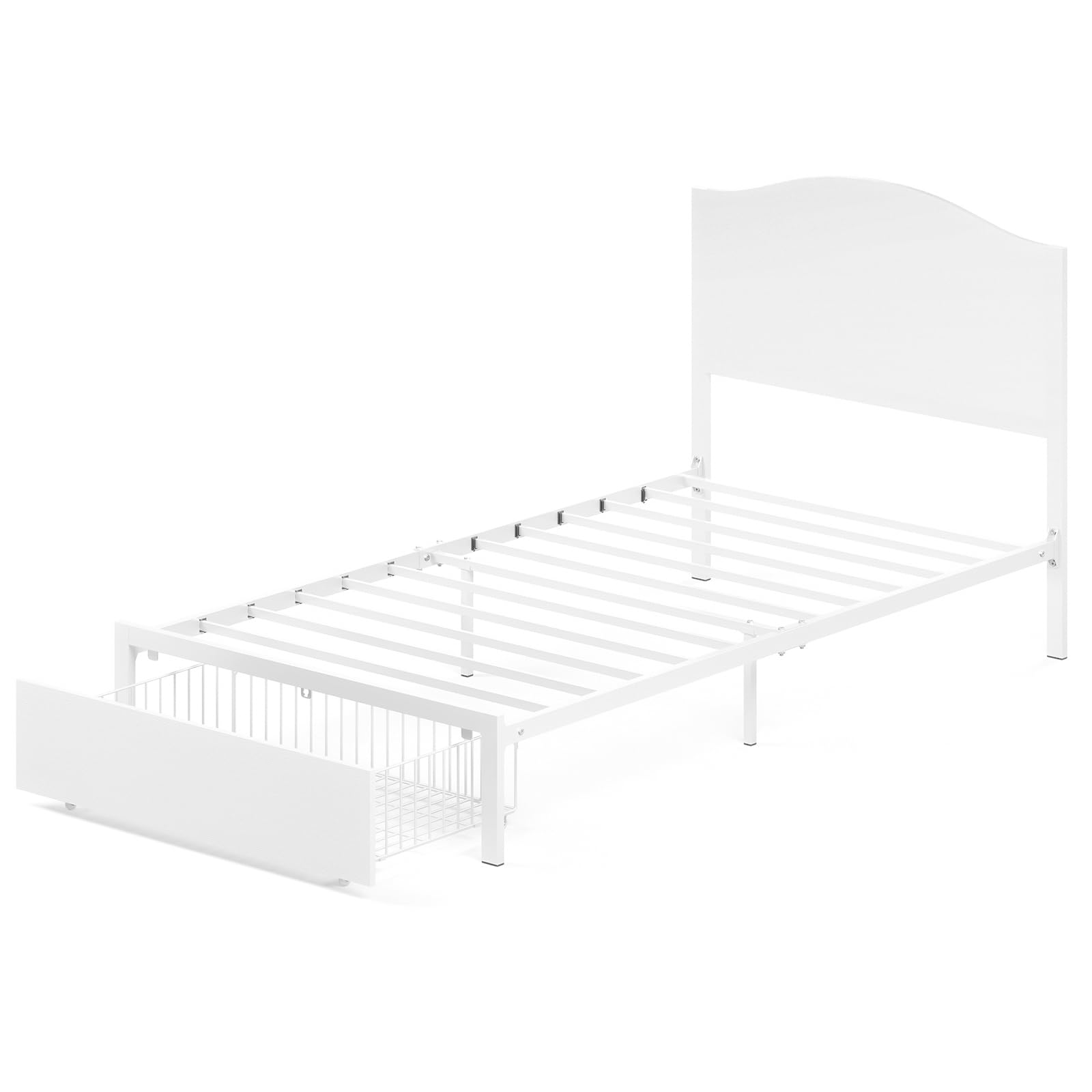 Elephance Twin Bed Frames with Under-Bed Drawer and Headboard, Metal Bed Frame No Box Spring Needed, Noise Free, Easy Assembly