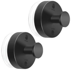 jadkysarh suction cup hooks for shower, heavy duty suction towel hooks waterproof removable bathroom suction hooks with adhesive for shower tile wall glass door window black - 2 pack