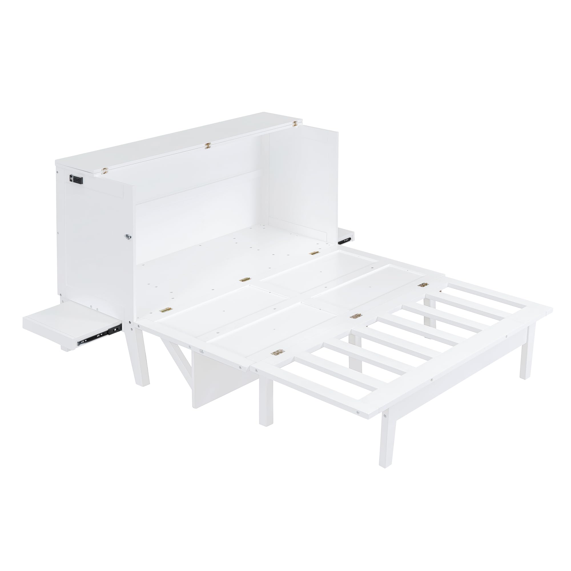 UOCFYK Murphy Bed Queen Size with USB Port & Removable Shelves for Bedroom, Living Room, Wooden Wall Bedframe with Each Side, No Spring Box Needed, White