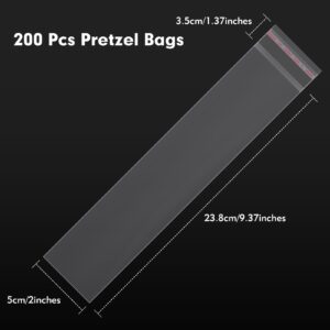 HRXMS Pretzels Individual Bags, 200Pcs 2x10 Inches Self-sealing Transparent Individually Wrapped Cellophane Bags, Pretzel Rod Bags, Food Safe Bags for Gifts/Chocolate/Candy Popsicle/Cookies