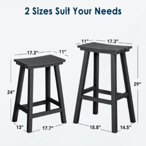 nalone 29 Inch Outdoor Bar Stools Set of 2, HDPE Bar Chairs with Footrest, Weather Resistant Barstools Outside Bar Height Stools for Bar, Kitchen Counter, Balcony (Black, 29'' Barstools Set of 2)