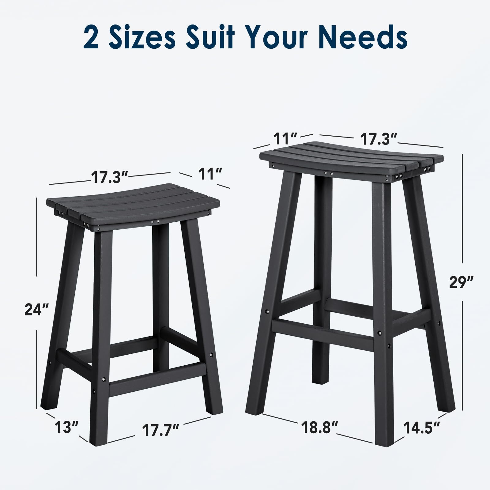 nalone 29 Inch Outdoor Bar Stools Set of 2, HDPE Bar Chairs with Footrest, Weather Resistant Barstools Outside Bar Height Stools for Bar, Kitchen Counter, Balcony (Black, 29'' Barstools Set of 2)