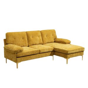 pallome 84" convertible sectional sofa couch, l shaped sofa couch with reversible chaise, chenille 3-seat lounge couch, sleeper sofa bed for small space, living room, apartment (yellow)