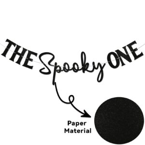 The Spooky One Banner - Halloween First Birthday Sign, Cute Ghost Spooky Baby Shower/Gender Reveal/1st Birthday Party Decorations Black Glitter