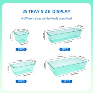 25 PCS Plastic Drawer Organizers Set, 4-Size Bathroom & Vanity Drawer Organizer Trays, Storage Bins for Makeup, Bedroom, Kitchen Gadgets Utensils & Office (Green)