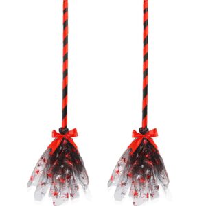 2pcs halloween witch broom plastic witches broom cosplay props halloween decorations flying witch broomstick costume accessories for masquerade dress up home party supplies 35" (dark red)