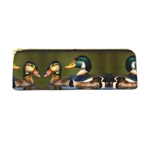 DRTGEDS Two Mallard Ducks Fashion Multifunctional Leather Pencil Case With Large Storage Capacity Pencil Pouch