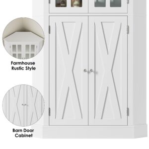 BOTLOG 67" Corner Cabinet, Tall Corner Storage Cabinet with 4 Doors, Corner Cabinet with Spacious Top, Curved Profile Design, Space Saver for Bathroom, Living Room, Kitchen, Modern White