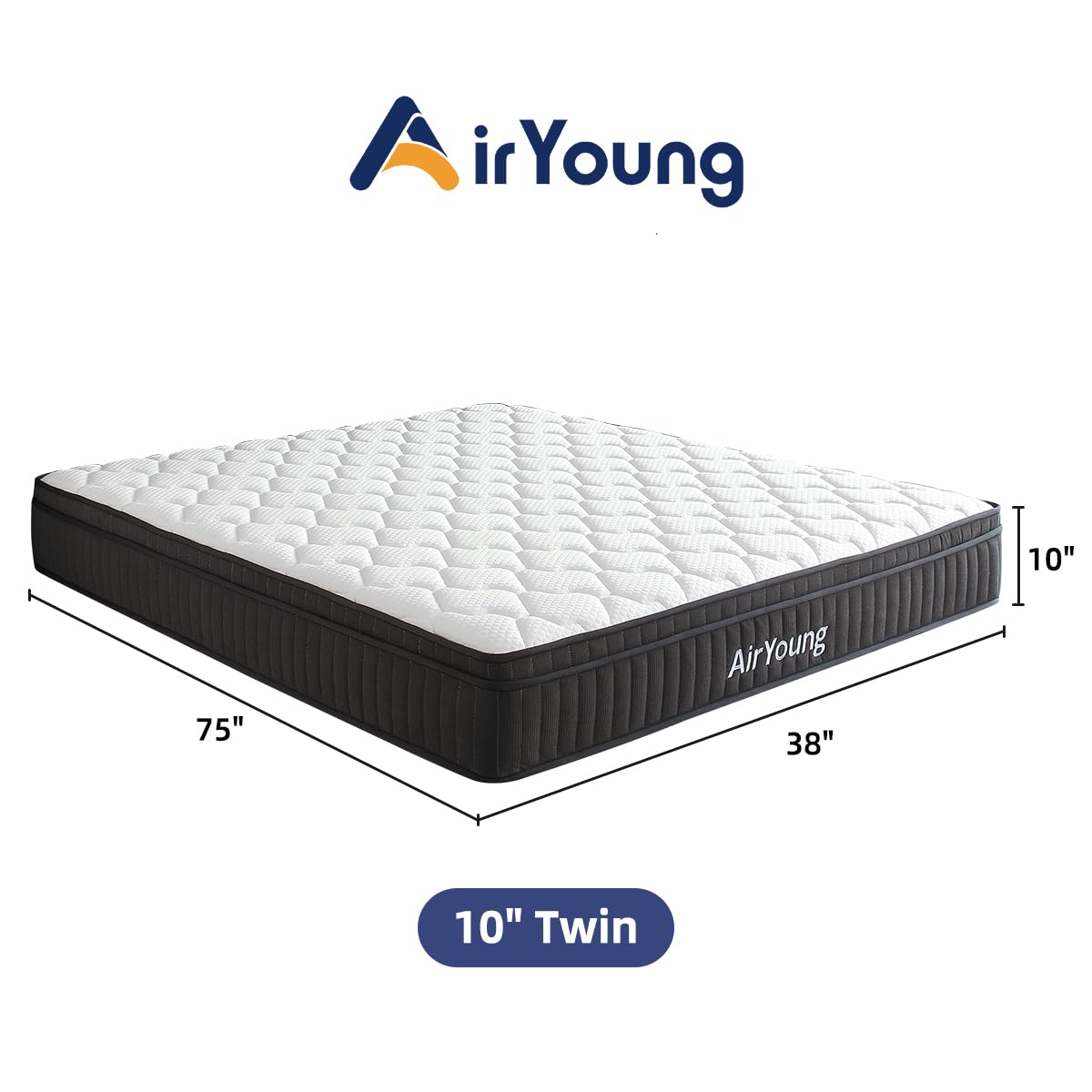 AirYoung 10 inch Twin Mattress, Memory Foam Hybird Pocket Coil Twin Mattress, Zero Pressure Deep Sleep, Motion Isolation Pressure Relief Strong Edge Support, Plush Feel, with CertiPUR-US Certified