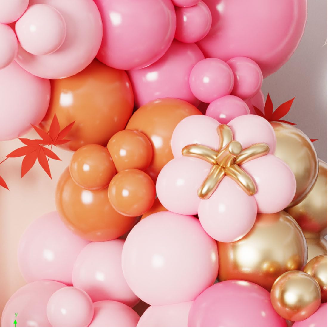 Fall Balloons Garland Arch Kit, 142Pcs Orange Pink Hotpink Nude Gold Balloons with Pumpkin Mylar Balloon for Hello A Little Pumpkin Baby Shower Autumn Birthday