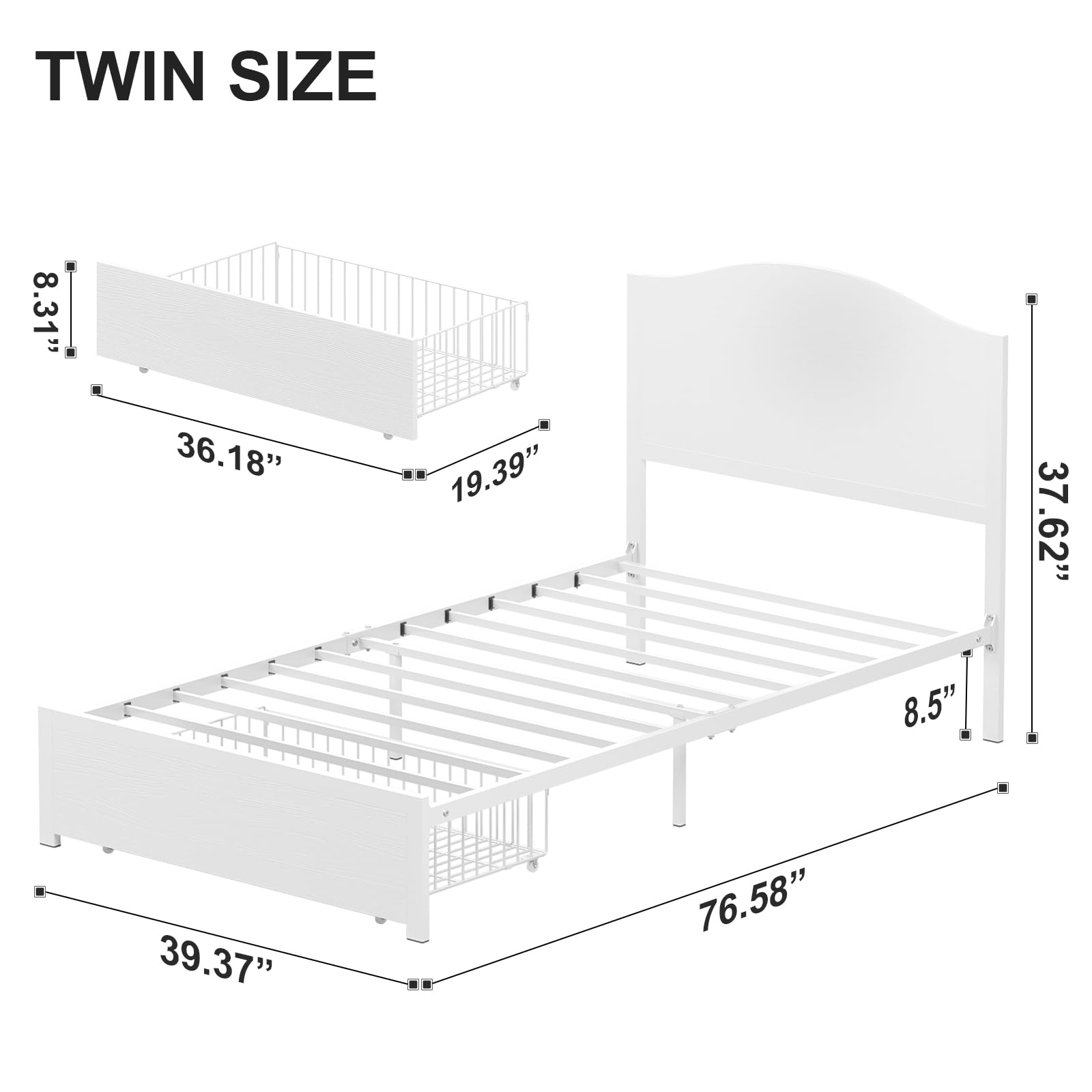 Elephance Twin Bed Frames with Under-Bed Drawer and Headboard, Metal Bed Frame No Box Spring Needed, Noise Free, Easy Assembly