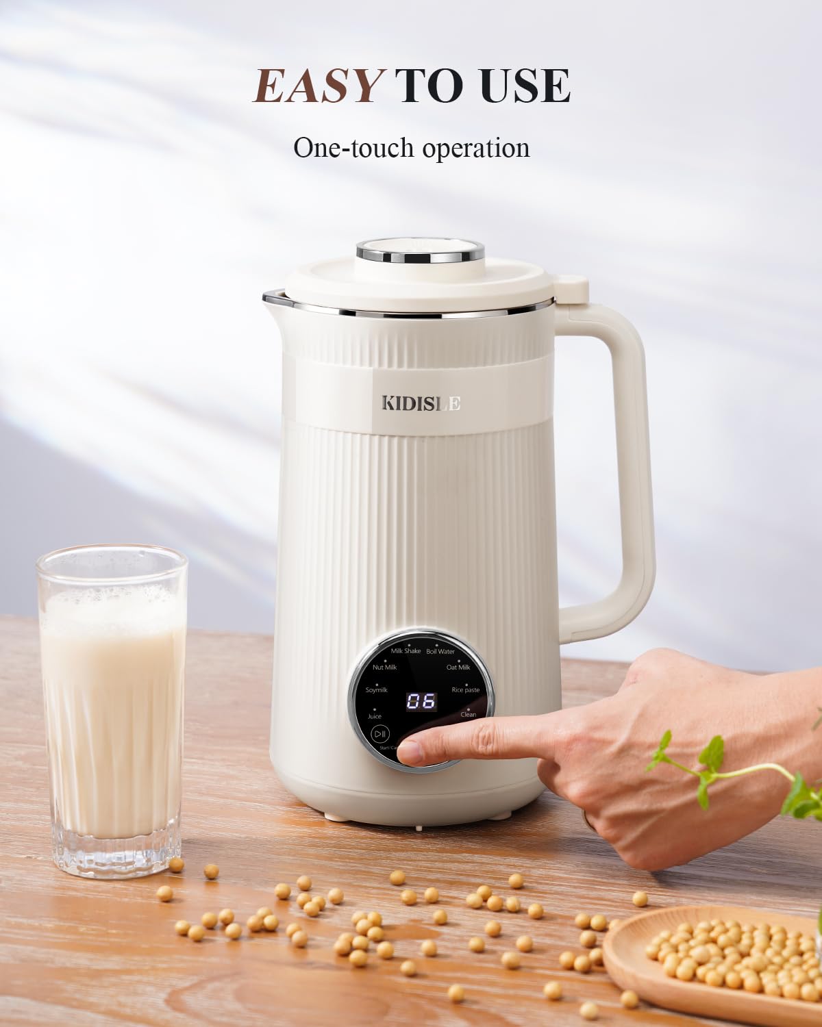 KIDISLE 8 in 1 Nut Milk Maker Blender, 32oz Homemade Almond, Oat, Coconut, Soy, Plant Based Milks and Non Dairy Beverages, Automatic Soybean Milk Machine with Delay Start/Keep Warm/Boil Water, White