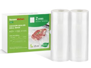 bonsenkitchen vacuum sealer bags rolls, 8 in x 50 ft rolls 2 pack durable food sealer bags, commercial grade, heavy duty, bpa free, seal a meal, great for food storage & sous vide cooking, vb23